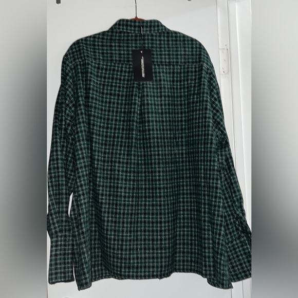 PrettyLittleThing Tops - Green Check Oversized Cuff Flannel Shirt NWT size 12